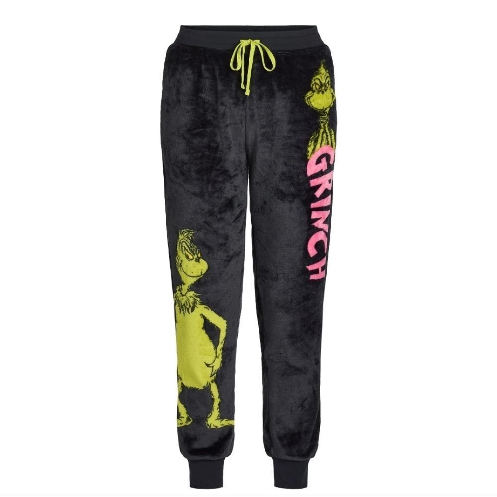 🔸️NWT The Grinch Black & Green Grinch Graphic Plush Jogger Pants Small